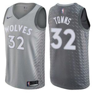 Maillot de basket-ball gris Towns Timberwolves # 32 City 2017-18 11546