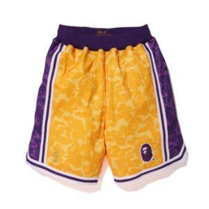 Bape x Mitchell & Ness Lakers ABC Short de basket-ball jaune 19578