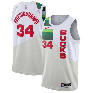 Maillot de basket-ball Antetokounmpo Bucks 2018-19 # 34 gagné blanc 23146