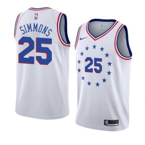 2018-19 Ben Simmons 76ers # 25 Maillot de basket-ball blanc gagné Noir 23208