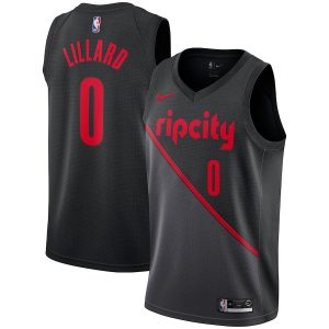 2018-19 Damian Lillard Blazers # 0 City Maillot de basket-ball noir 24178