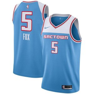 2018-19 De'Aaron Fox Kings # 5 Maillot de basket-ball bleu ville 24288