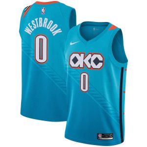 Maillot de basket-ball Russell Westbrook Thunder # 0 City Turquoise 2018-19 24115