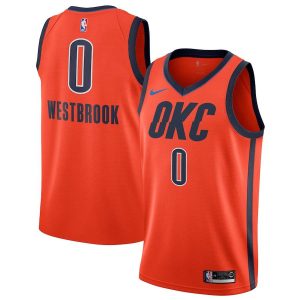 2018-19 Russell Westbrook Thunder # 0 a remporté un maillot de basket-ball orange 23243