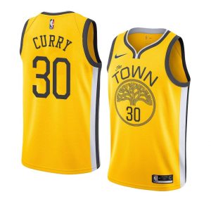 Maillot de basket 2018-19 Stephen Curry Warriors # 30 jaune gagné 23153