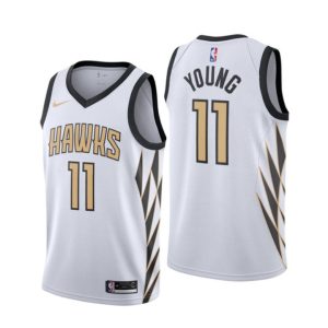 Maillot de basket-ball blanc Trae Young Hawks # 11 City 2018-19 24139