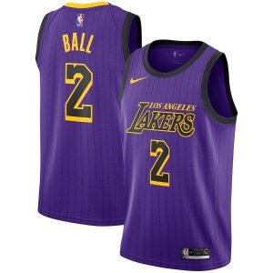 Maillot de basket-ball violet City des Los Angeles Lakers # 2 Lonzo Ball 2018-19 23277