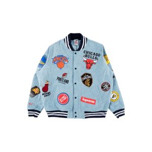 Veste d'échauffement des équipes Supreme x Nike x NBA, blouson aviateur en jean 22946
