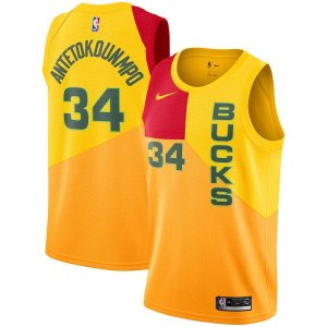 Maillot de basket Antetokounmpo Bucks 2018-19 # 34 City Jaune 24935