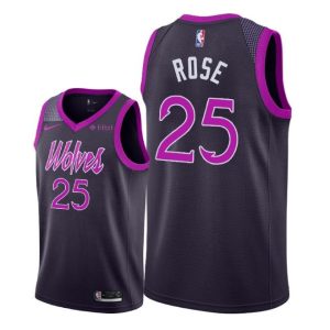 2018-19 Derrick Rose Timberwolves # 25 Maillot de basket-ball violet City 26459