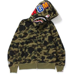 BAPE 1st Camo Shark Sweat à capuche entièrement zippé Vert vert 35343