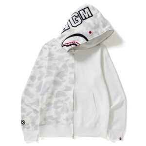 BAPE City Camo Half Shark Sweat à capuche entièrement zippé Blanc blanc 35081