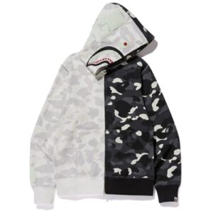 BAPE City Camo Half Shark Sweat à capuche zippé Blanc Noir noir/blanc 35025