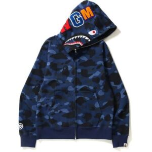BAPE Color Camo Détachable Shark Full Zip Sweat à capuche Bleu bleu 35309