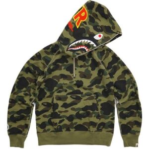 BAPE Ultimate 1st Camo PONR Shark Half Zip Raglan Pull à capuche Vert vert 36017