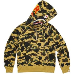 BAPE Ultimate 1st Camo PONR Shark Half Zip Raglan Pull à capuche Jaune jaune 36006