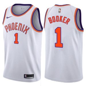 2017-18 Devin Booker Phoenix Suns # 1 Maillot de basket-ball classique en bois dur blanc noir 38051