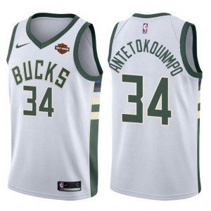 Maillot de basket-ball blanc de l'association Giannis Antetokounmpo Bucks # 34 2017-18 40129