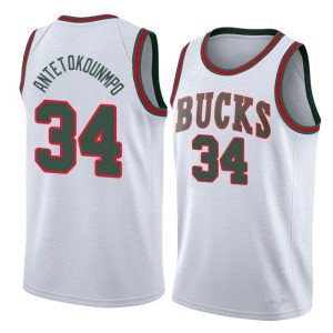 Maillot de basket Giannis Antetokounmpo Bucks 2017-18 # 34 Classique Blanc Vert 40079