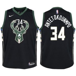 Maillot de basket-ball Giannis Antetokounmpo Bucks 2017-18 # 34 Déclaration Noir 40115
