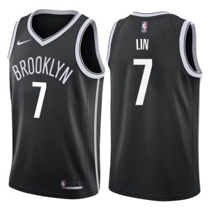 2017-18 Jeremy Lin Brooklyn Nets # 7 Icon Maillot de basket-ball noir Noir 40541