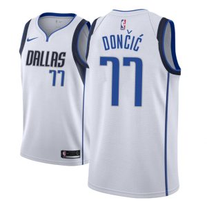 2018-19 Luka Doncic Dallas Mavericks # 77 Association Maillot de basket-ball blanc Vert 42019