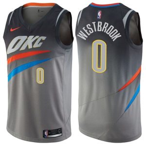 2017-18 Russell Westbrook Oklahoma City Thunder # 0 City Gris Maillot de basket-ball 42557
