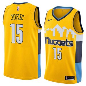 2017-18 Nikola Jokic Denver Nuggets # 15 Statement Maillot de basket-ball or Orange 45823