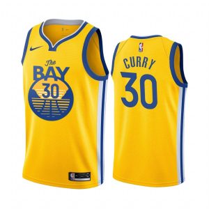 Maillot de basket-ball 2019-20 Warriors # 30 Stephen Curry Statement Edition Gold Swingman Jersey 49315