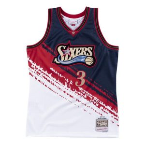1997-98 Allen Iverson Philadelphia 76ers Independence Basketball Jersey tricolore 61454