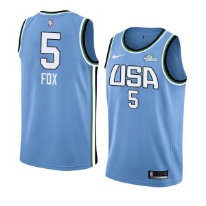 Maillot de basket-ball Swingman bleu de l'équipe mondiale 2019 De'Aaron Fox # 5 NBA Rising Star 63357