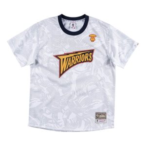 T-shirt en jersey Aape x Mitchell & Ness Golden State Warriors BP blanc bleu AAPTEM9379XXE