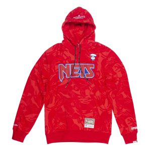 Sweat à capuche Aape x Mitchell & Ness New Jersey Nets Rouge Blanc AAPSWM9385XXE