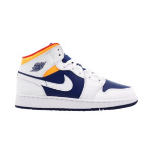 Air Jordan 1 Mid GS Blanc Deep Royal Bleu 554725 131