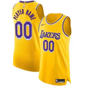 2019-20 Los Angeles Lakers Nike Maillot authentique personnalisé Jaune Icon Edition Maillot de basket-ball Noir 125543