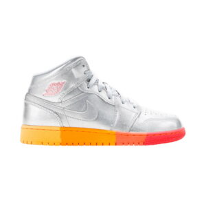 Air Jordan 1 Mid GS Métallique Argent Rose Crimson Baskets Blanc 555112 006