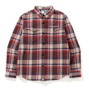 Chemise en flanelle à carreaux BAPE rouge noir 153585