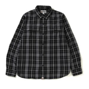 Chemise à carreaux en flanelle requin BAPE FW18 noir 154806