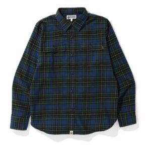 Chemise à carreaux en flanelle requin BAPE FW19 vert 154189