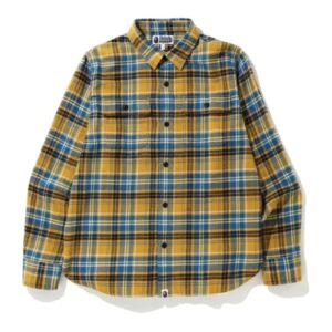 Chemise à carreaux en flanelle requin BAPE FW19 jaune rose 153564