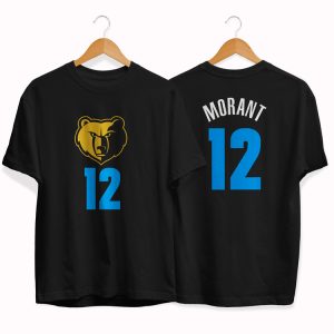 T-shirt Memphis Grizzlies 12 Ja Morant tee-shirt noir par slamdunk Noir 152400