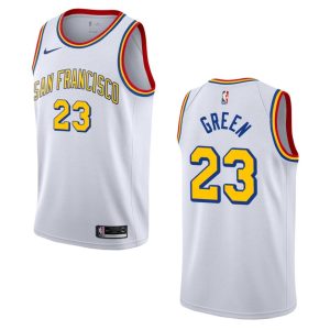Maillot de basket-ball 2019-20 Warriors # 23 Draymond Green Hardwood Classics Swingman Maillot blanc noir 163021