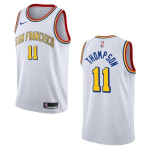 Maillot de basket-ball 2019-20 Warriors # 11 Klay Thompson Hardwood Classics Swingman Maillot blanc Orange 163059