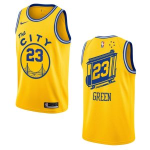 Maillot de basket-ball 2019-20 Warriors # 23 Draymond Green Hardwood Classics Swingman Gold Jersey noir 162969