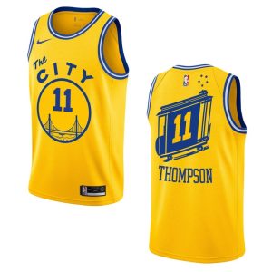 Maillot de basket-ball 2019-20 Warriors # 11 Klay Thompson Hardwood Classics Swingman Gold Jersey Blanc 162871