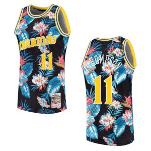 1990-91 Warriors # 11 Klay Thompson Maillot de basket-ball Swingman noir à la mode florale 163119