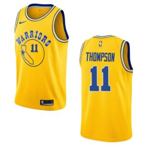 Maillot de basket-ball 2018-19 Warriors # 11 Klay Thompson Hardwood Classics Swingman Gold Jersey marron 162953