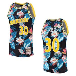 Maillot de basket-ball 1990-91 Warriors # 30 Stephen Curry Floral Fashion Noir Swingman 163127