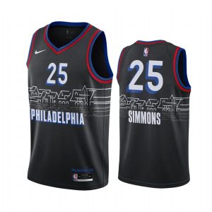 Maillot de basket-ball 2020-21 Philadelphia 76ers # 25 Ben Simmons City Edition Noir Swingman Jersey Noir 167684