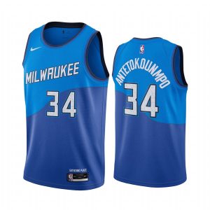 Maillot de basket-ball Milwaukee Bucks 2020-21 # 34 Giannis Antetokounmpo City Edition Navy Swingman Jersey blanc 168780